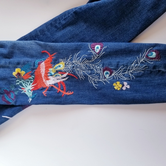 Free People Womens 26 Embroidered Jeans Peacock Florals Cropped Raw Hem - Picture 4 of 6